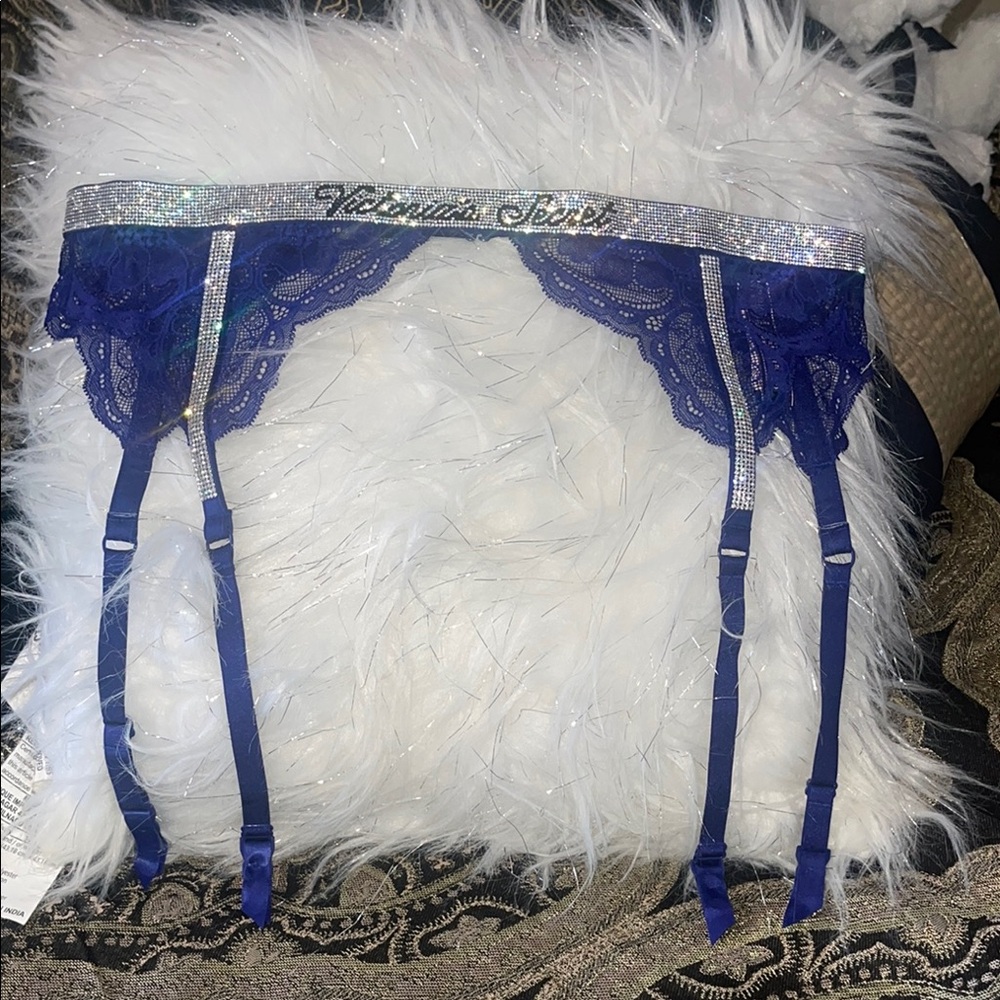Victoria's Secret Royal Blue Lace Garter rhinestone Belt